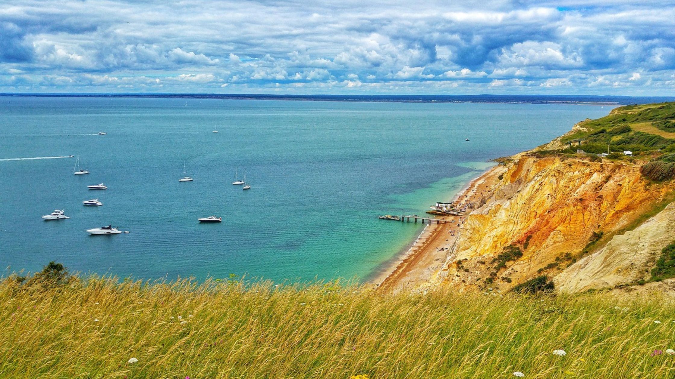 Isle of Wight beach and cliffs with blue sea and sky